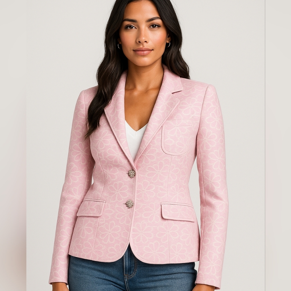 Ice Pink Floral Jacquard Blazer
